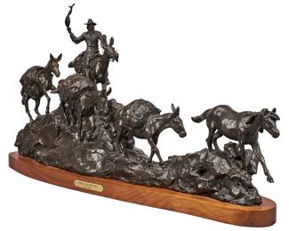 Ulysses Grant Speed (Texas / Utah, 1930-2011), "Followin' The Bell Mare",&nbsp;artist-cast bronze sculpture on wooden base