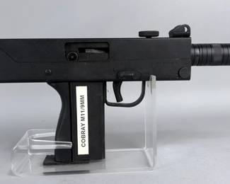 Cobray/ SWD Inc M-11 9mm Pistol SN# 88-00001942, 4 Total Mags, Faux Suppressor, Strap With Cartridge Loops, Upper And Stock To Convert To Carbine, In Carry Bag