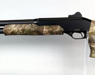 Sun City Machinery PRC Stevens 320 12 ga Pump Action Shotgun SN# 217079U, For 2-3/4" And 3" Shells, Fiber Optic Front Sight, Rear Ghost Ring Sight, 18.5" Bbl, Paperwork, In Original Box