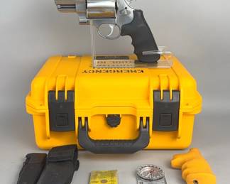 Smith & Wesson 460 ES .460 S&W Mag 5-Shot Revolver SN# DAN3962, S&W 460 ES Emergency Survival Tool Kit, Includes S&W ExtremeOps Folding Knife In Sheath, Signaling Mirror, Firestarter, Emergency Blankets, Compass, Whistle, Flexible Saw, And Bear Attacks Of The Century Book, In Hard Case