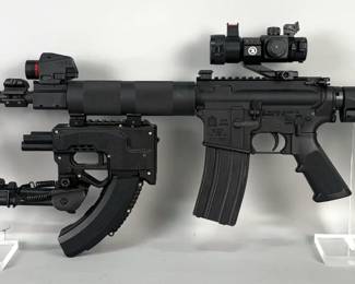 LRB Arms/ JV Precision Machine Co US Rifle M15SA Rifle SN# 011385 And USFA Zip Pistol SN# AAD567, The Zip Pistol Is Attached To The Rifle, The Rifle Caliber Is .458 Scocom (Please Note That The Barrel Is Marked .458 Scocom While The Receiver Is Marked 5.56mm), The Pistol Caliber Is .22 LR, Includes Osprey Global Sight, Laser, Fiber Optic Sight, Adjustable Stock, And Bipod