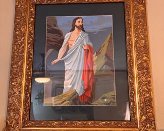 Large vintage paint by number framed painting of Jesus Christ. 1950s-1960s. $30
