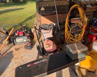 Old Country BBQ Pit/Smoker. $100 each. Honda Engine Push Lawn Mowers. $75 each. Enertec Flat Weight Bench. $20. Misc. other items.  