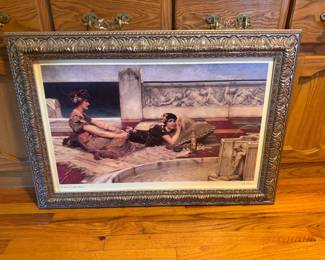 Large Vintage framed print of "love in Idleness" by Sir Lawrence Alma-Tadema in 1891. $50