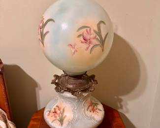 Hand-painted Antique "Gone with the Wind" style hurricane lamp. $150