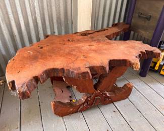 Vintage live-edge slab coffee table. 