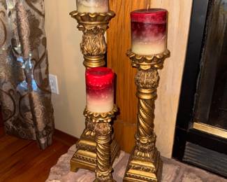 Set of three vintage-style Hollywood Regency/traditional column candlestick pillars. Sold as a set with candles. $50.00