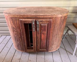 Vintage oval wooden cabinet. $50. 