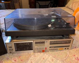 Top Unit: Technics SL-1900 Direct Drive Turntable. $150. Bottom Unit: Sony XO-7 Stereo Deck Receiver $50. 