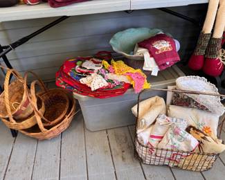 Vintage Easter Baskets, $5 each. Vintage Dollies, placemats, dishtowels, linens. - We will give bulk pricing as you shop.