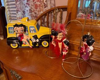 2007 Vandor "Betty Boop Cab Co. limited-edition ceramic cookie jar. $80.00. Betty Boop ornaments by Kurt Adler. $8 each.