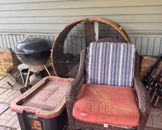 Resin Wicker Swivel Rocker Chair. $15. Large Fan. BBQ Grill. 