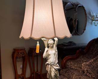 Vintage MCM Neo-Classical/Hollywood Regency figural table lamp. We have 2 of these. Approx. 38h x 8w. $75.00 each.