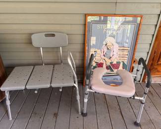 Transfer Bench $15. Raised Toilet Seat with Safety Frame. $10. Ponchatoula Strawberry Festival Poster-framed. (1997). Fair-condition. $15.  