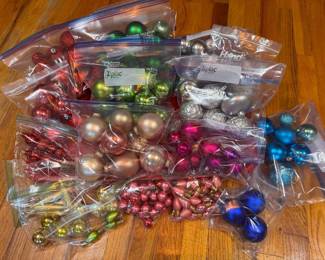 Vintage Plastic Christmas Ornaments bagged in sets. $3-6 per bagged sets. 
