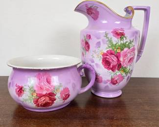 Lot #18 - Antique Victorian English Napier Rose Wash Pitcher & Chamber Pot