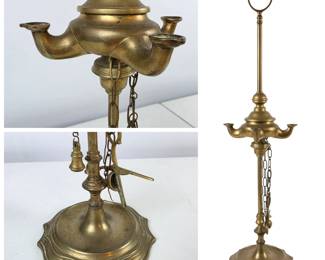 Lot #87 - 19th Century Adjustable Brass 4-Arm Oil Lamp with Scissor Wick Trimmer