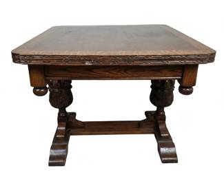 Lot #157 - Antique Jacobean-Style Oak Draw-Leaf Table with Heavy Carved Bulbous Legs and Lower Center Stretcher