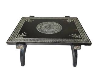 Lot #120 - Vintage Ettore Zaccari Style Black Lacquered Coffee Table with Intricate Inlay Work and Geometric Patterns