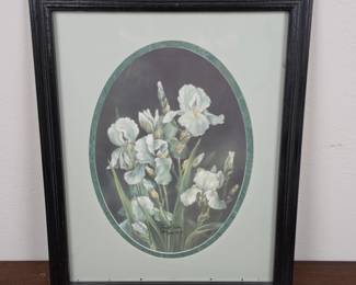 Lot #9 - Glynda Turley Limited Edition 1985 Oval "White Iris" Signed Lithograph in Black Frame