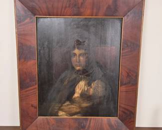 Lot #12 - Antique Oil Painting of Mother and Child in Original Wood Frame Vintage Portrait