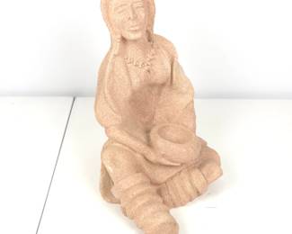 Lot #75 - Vintage Native American Woman Statue with Detailed Necklace and Pot Accents