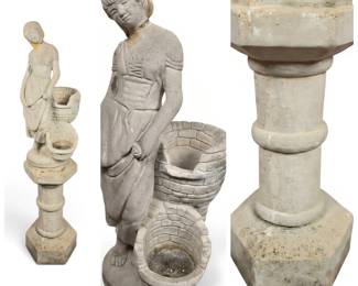 Lot #28 - Two Piece Vintage Cement Garden Statue of Woman with Brick Well Fountain Pedestal