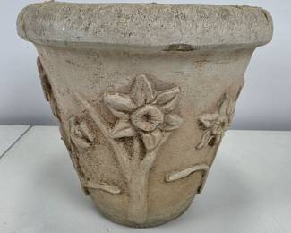 Lot #32 - Vintage Concrete Garden Planter Pot with Raised Flower Design