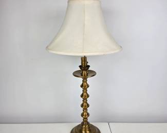 Lot #121 - Vintage Brass Table Lamp with White Fabric Shade - Elegant Home Lighting