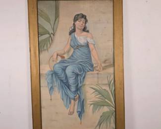 Lot #1 - Large Original Oil on Canvas Cloth From the School of Nathaniel Sichel - Neoclassical Maiden in Greek-Style Chiton