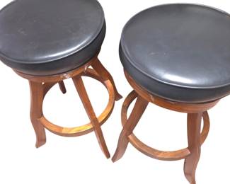 Lot #152 - AFW Vintage Wooden Swivel Bar Stools with Black Vinyl Cushions