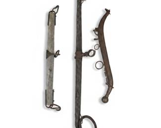 Lot #160 - Antique Rustic Wooden and Iron Horse Tack Lot with Metal Hardware