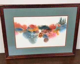 Lot #23 - Barbara Reeves Signed Abstract Landscape Watercolor Painting in Wood Frame