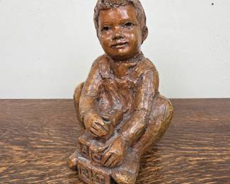 Lot #167 - Vintage Mid-Century Modern Child Figurine Playing with ABC Blocks