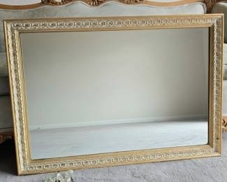Lot #119 - Vintage Ornate Gold Frame Wall Mirror with Clear Glass Cabinet Knobs