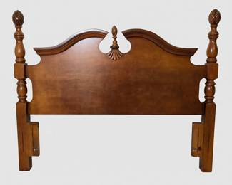 Lot #153 - Solid Wood Pineapple Finial Queen Headboard with Decorative Carvings