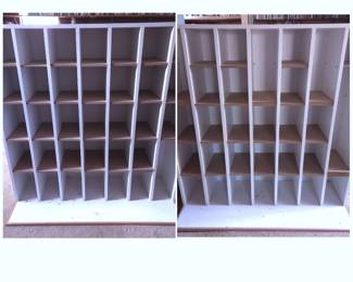 Lot #147 - White Wooden Slot Organizer Storage Shelf with Adjustable Dividers