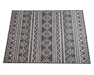 Lot #104 - Contemporary Aztec Tribal Pattern Washable Area Rug Navy Blue Cream