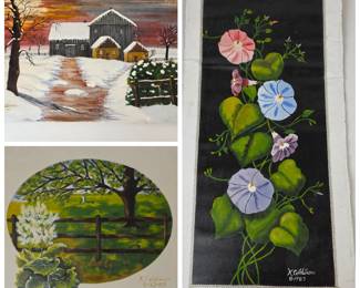 Lot #97 - Vintage K. Coldiron Hand-Painted Floral and Landscape Artwork Set Signed 1987