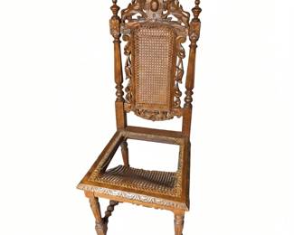 Lot #108 - Antique Jacobean/Renaissance Revival-Style Hand-Carved Oak High-Back Side Chair with Cane Paneling