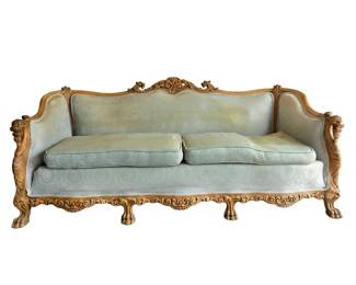 Lot #117 - Antique 1800s Ornate Carved Wood Frame Sofa with Detailed Lion Heads and Claw Feet