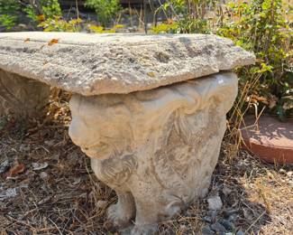 Lot #36 - Vintage Concrete Garden Bench with Ornate Lion Pedestal Supports