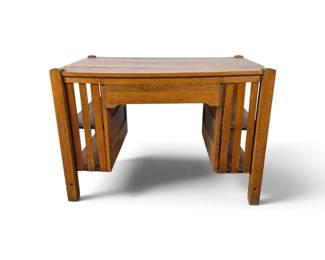 Lot #24 - Mission Style Oak Wood Desk/Table with Built-In Shelving