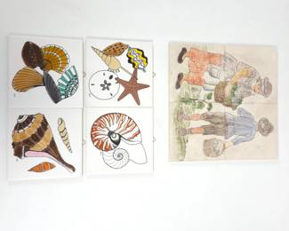 Lot #56 - Vintage Hand-Painted Decorative Ceramic Wall Tiles with Coastal and Farmer Motifs