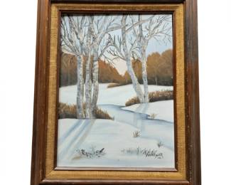 Lot #111 - Original Signed Wagner 1981 Winter Landscape Oil Painting on Canvas with Textured Cloth & Wood Frame