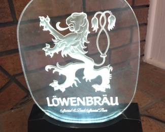 Lot #58 - Vintage Lowenbrau Illuminated Beer Sign by Miller Brewing Company & Framed Mirrored Sign - Retro Bar Decor