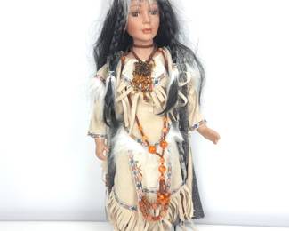 Lot #71 - Native American Style Royal Cathay Ltd Edition Porcelain Doll with Beaded Jewelry and Faux Fur Accents