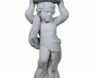 Lot #30 - Vintage Cherub Sculptural Garden Statue Stone/Concrete Pedestal Plant Stand