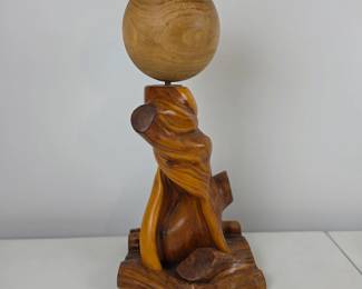 Lot #89 - Handcrafted Natural Wood Sculpture with Smooth Spherical Top Decorative Orb
