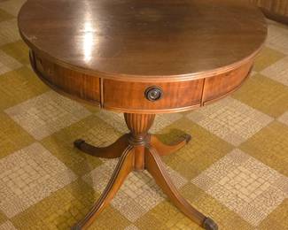 Lot #146 - Antique Duncan Phyfe Style Mahogany Veneer Drum Table with Drawers and Ornate Pull Hardware
